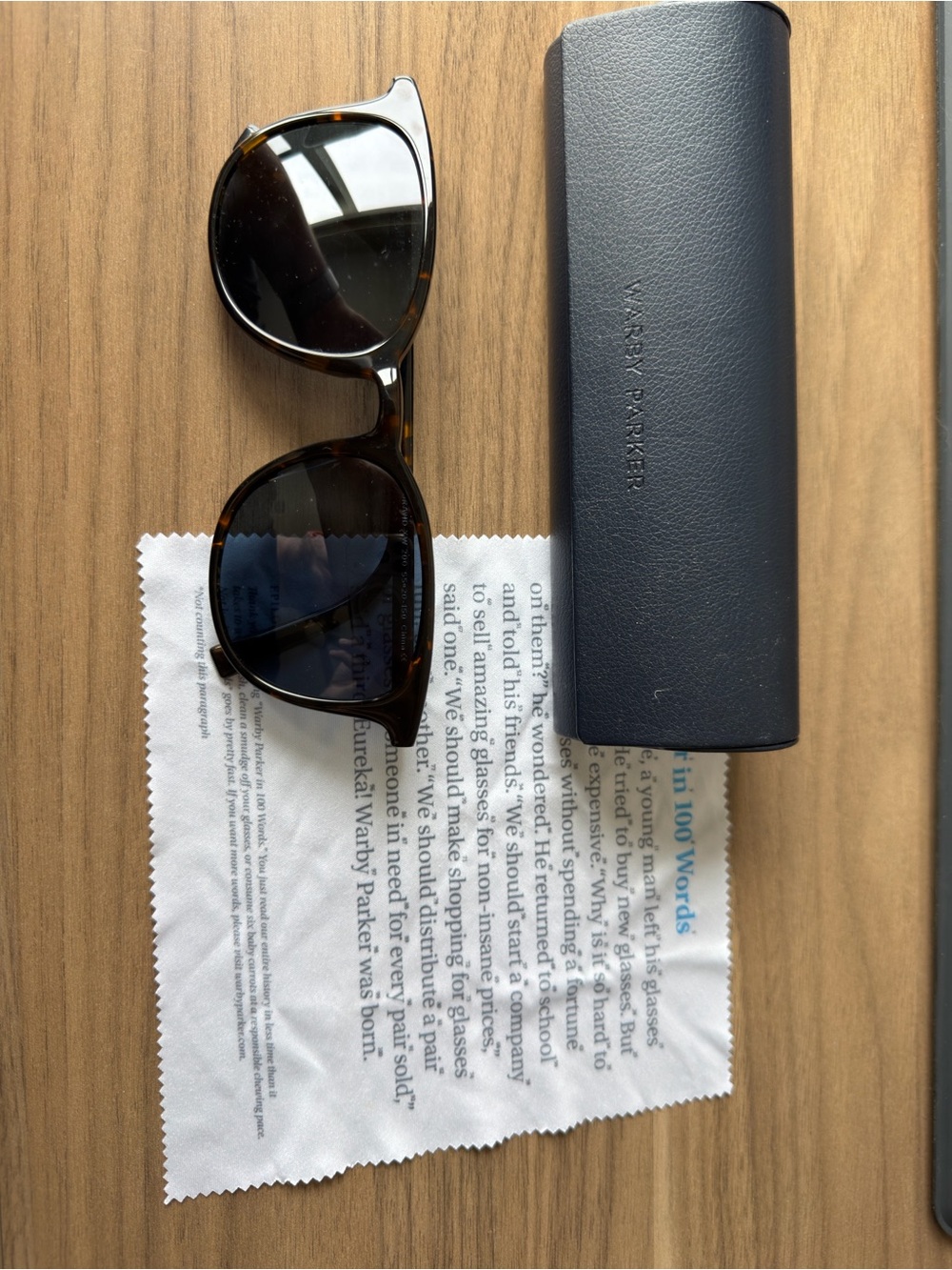 Warby Parker Durand Extra Wide Tortoise Brown Sunglasses with Navy Case